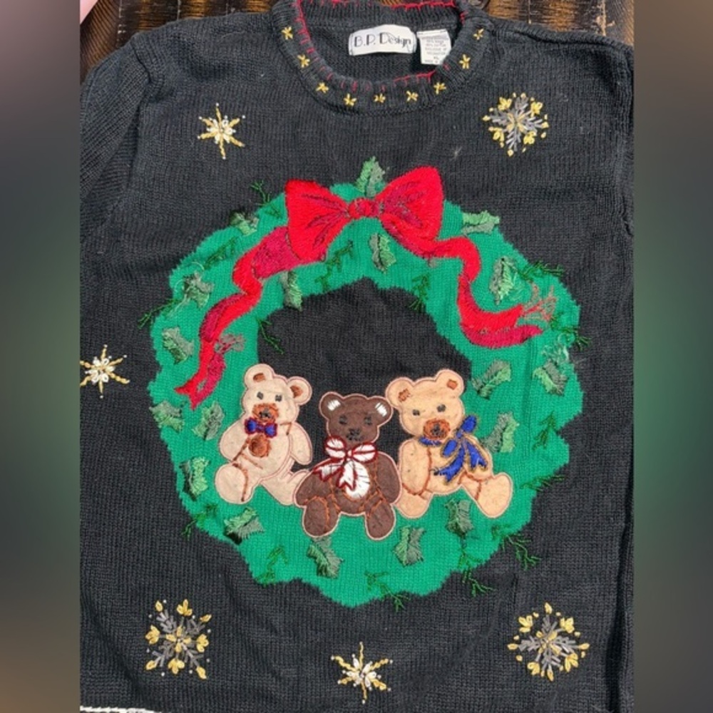 Teddy Bear Christmas Sweater Vintage BP Designs XL